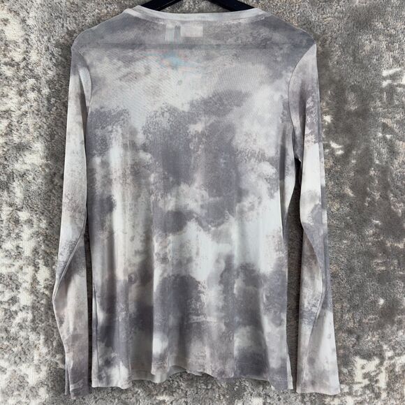 Logo Lori Goldstein Size XS Sheer Stretch Tie Dye Top Gray Button Long Sleeve - Picture 5 of 10